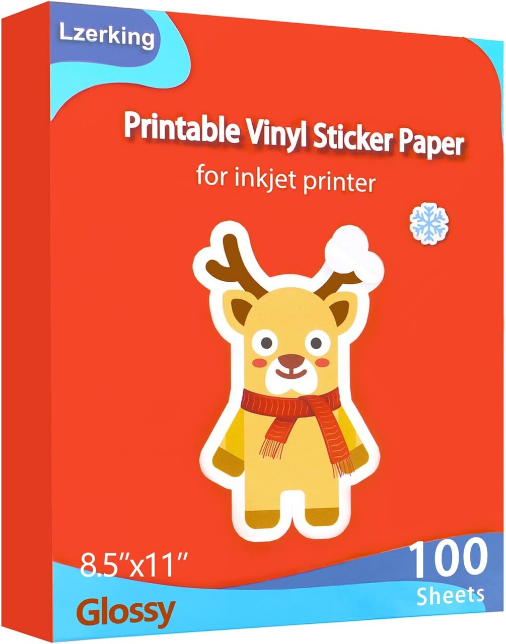 Printable Vinyl Glossy Sticker Paper for Inkjet Printer 100 Sheets White (8.5x11 Inches)